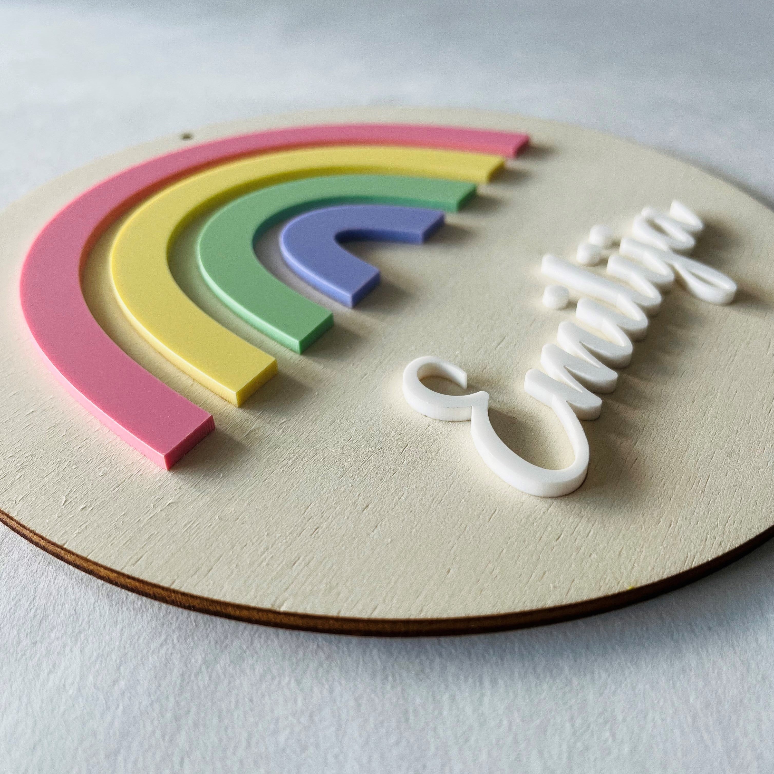 Holzschild - 3D Regenbogen und 3D Name - Baby im Herzen-6